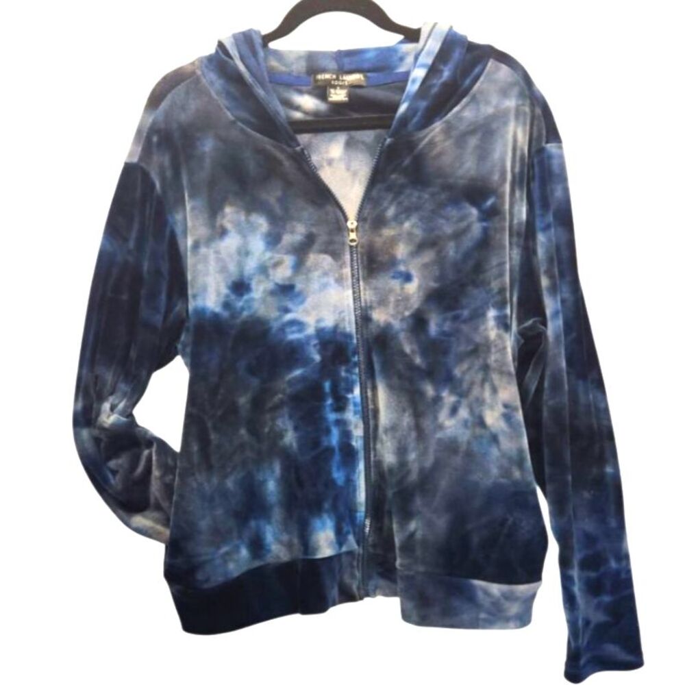 French Laundry Sport Tie Dye Zip Up Velour Hoodie Jacket LARGE Athleisure